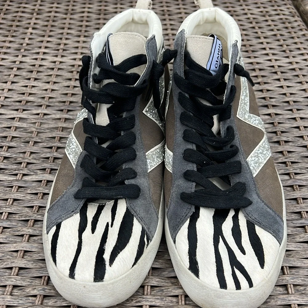 Gianni Bini Women's Zebra & Snake Print High-Top Sneakers Silver Glitter‎ Detail